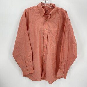 LL Bean Traditional Fit Button Down Shirt Salmon Pink Cotton Mens Large